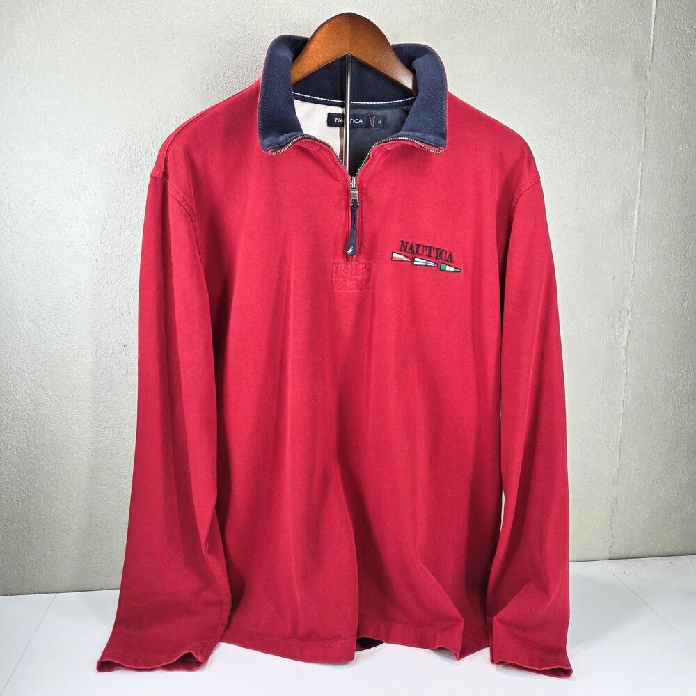 Vintage Y2K Nautica Colorblock Quarter Zip Pullover Sweater Sz M